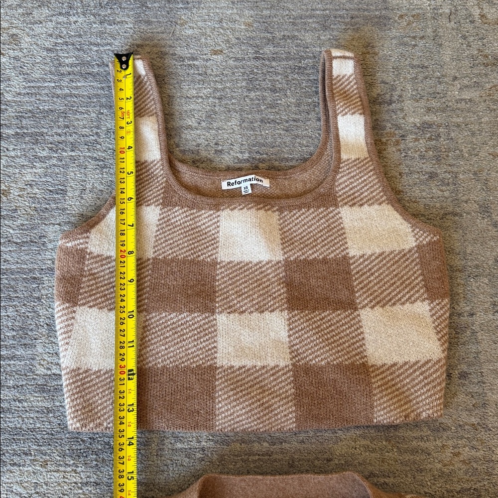 Reformation Checkered Brown and Cream Cardigan Set - Picture 6 of 10